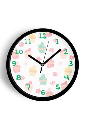 Cupcake Desenli Mutfak Duvar Saati - 35cm - Önü Camlı Siyah Kasa - Sessiz Mekanizma
