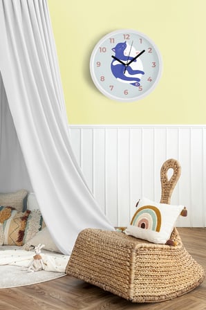 Sevimli Kediler - İkiz Çocuk Odası Duvar Saati - 42cm - Önü Camlı Beyaz Kasa - Sessiz Mekanizma