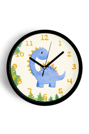 Sevimli Dinozor Çocuk Odası Duvar Saati - 42cm - Önü Camlı Siyah Kasa - Sessiz Mekanizma
