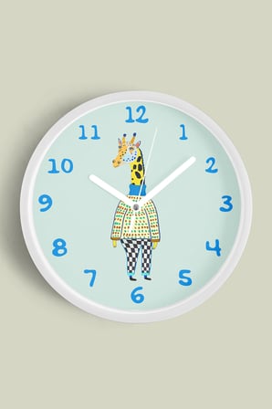 Sevimli Zürafa Çizimli Çocuk Odası Duvar Saati - 42cm - Önü Camlı Beyaz Kasa - Sessiz Mekanizma