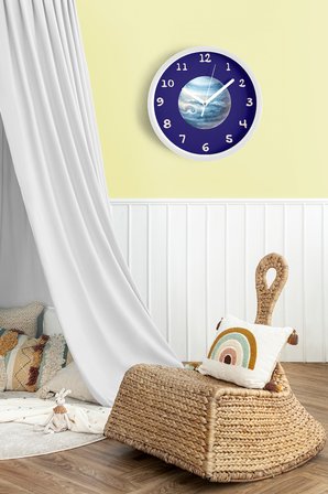 Uzay Ve Gezegen Tasarımlı Modern Duvar Saati - Çocuk Odası Duvar Saati - 35cm - Sessiz Mekanizma