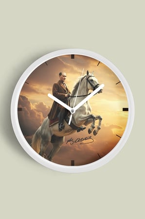 Mustafa Kemal Atatürk Tasarımlı Modern Duvar Saati - 35cm - Önü Camlı Beyaz Kasa - Sessiz Mekanizma