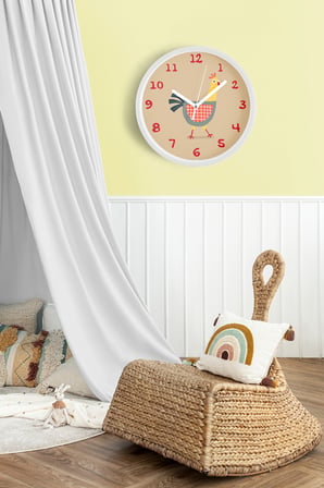 Şaşkın Tavuk Çocuk Odası Duvar Saati - 42cm - Önü Camlı Beyaz Kasa - Sessiz Mekanizma