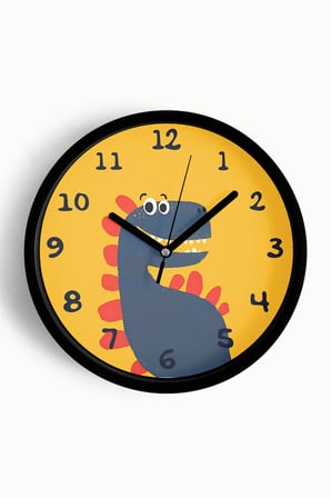 Sevimli Dinozor Çizimli Çocuk Odası Duvar Saati - 35cm - Önü Camlı Siyah Kasa - Sessiz Mekanizma