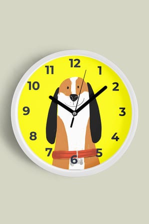 Sevimli Köpek Çocuk Odası Duvar Saati - 42cm - Önü Camlı Beyaz Kasa - Sessiz Mekanizma