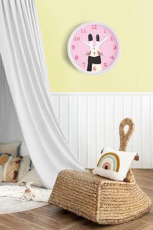 Sevimli Tavşan Çocuk Odası Duvar Saati - 30cm - Önü Camlı Beyaz Kasa - Sessiz Mekanizma