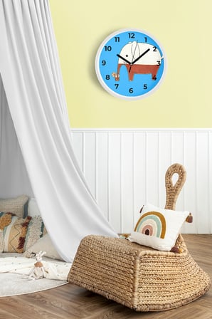 Sevimli Fil Çocuk Odası Duvar Saati - 35cm - Önü Camlı Beyaz Kasa - Sessiz Mekanizma