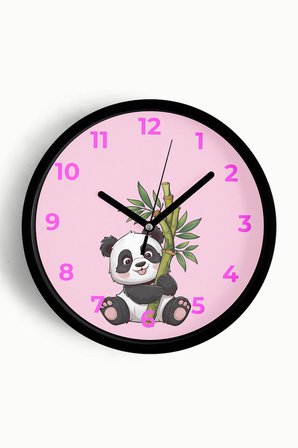 Sevimli Panda Çocuk Odası Duvar Saati - 42cm - Önü Camlı Siyah Kasa - Sessiz Mekanizma