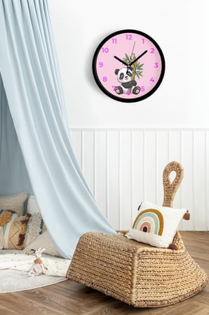 Sevimli Panda Çocuk Odası Duvar Saati - 42cm - Önü Camlı Siyah Kasa - Sessiz Mekanizma