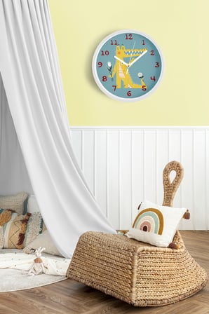 Sevimli Timsah Çocuk Odası Duvar Saati - 35cm - Önü Camlı Beyaz Kasa - Sessiz Mekanizma