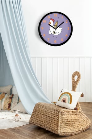 Sevimli Ördek Çocuk Odası Duvar Saati - 35cm - Önü Camlı Siyah Kasa - Sessiz Mekanizma