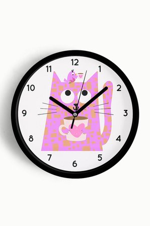 Kahve Içen Kedi Tasarım Modern Duvar Saati - Çocuk Odası Duvar Saati - 35cm - Sessiz Mekanizma