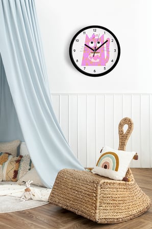 Kahve Içen Kedi Tasarım Modern Duvar Saati - Çocuk Odası Duvar Saati - 35cm - Sessiz Mekanizma