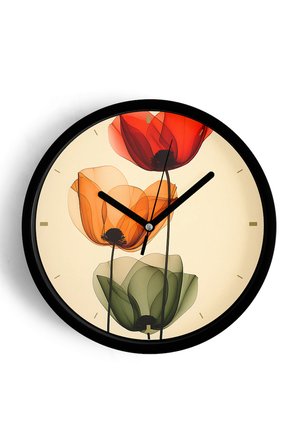 Renkli Soyut Güller Modern Duvar Saati - 35cm - Önü Camlı Siyah Kasa - Sessiz Mekanizma