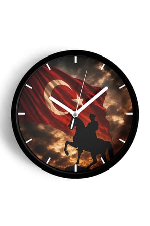 Atatürk Temalı Dekoratif Modern Duvar Saati - 35cm - Önü Camlı Siyah Kasa - Sessiz Mekanizma