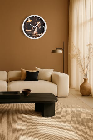 Atatürk Temalı Dekoratif Modern Duvar Saati - 35cm - Önü Camlı Beyaz Kasa - Sessiz Mekanizma