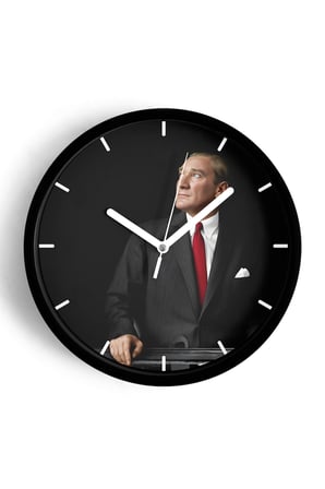 Atatürk Temalı Dekoratif Modern Duvar Saati - 35cm - Önü Camlı Siyah Kasa - Sessiz Mekanizma