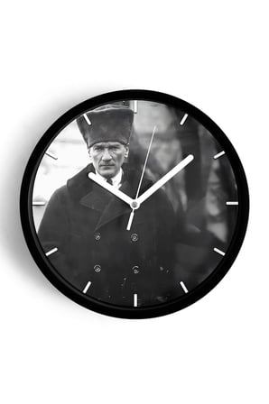 Atatürk Temalı Dekoratif Modern Duvar Saati - 35cm - Önü Camlı Siyah Kasa - Sessiz Mekanizma