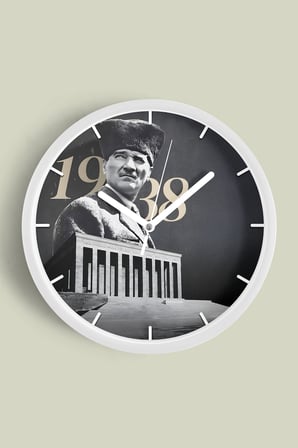 Atatürk Temalı Dekoratif Modern Duvar Saati - 42cm - Önü Camlı Beyaz Kasa - Sessiz Mekanizma