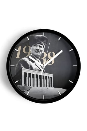 Atatürk Temalı Dekoratif Modern Duvar Saati - 42cm - Önü Camlı Siyah Kasa - Sessiz Mekanizma