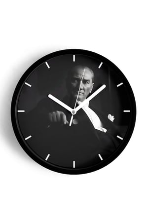 Atatürk Temalı Dekoratif Modern Duvar Saati - 35cm - Önü Camlı Siyah Kasa - Sessiz Mekanizma
