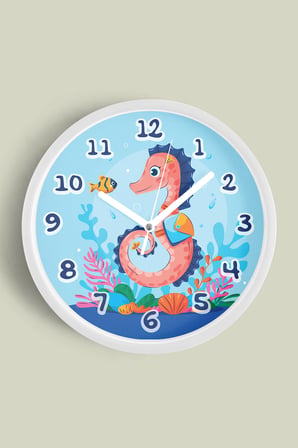 Sevimli Denizatı Çocuk Odası Duvar Saati - 42cm - Önü Camlı Beyaz Kasa - Sessiz Mekanizma