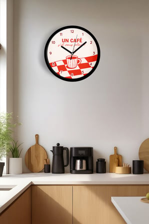 Modern Yazılı Tasarım - '' UN CAFÊ '' Mutfak Duvar Saati - 42cm - Sessiz Mekanizma