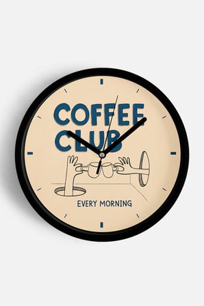 Modern Yazılı Tasarım - '' COFFEE CLUB '' Mutfak Duvar Saati - 35cm - Sessiz Mekanizma