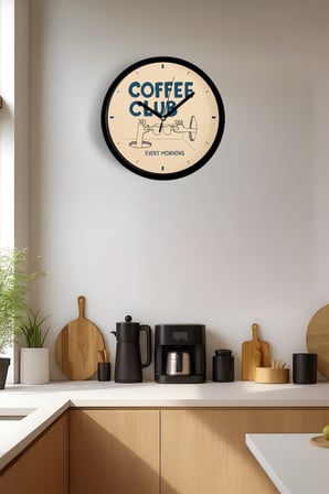 Modern Yazılı Tasarım - '' COFFEE CLUB '' Mutfak Duvar Saati - 35cm - Sessiz Mekanizma