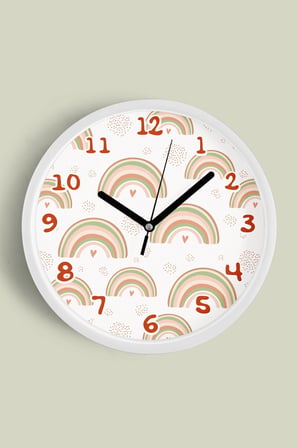 Pastel Gökkuşağı Çocuk Odası Duvar Saati - 30cm - Önü Camlı Beyaz Kasa - Sessiz Mekanizma