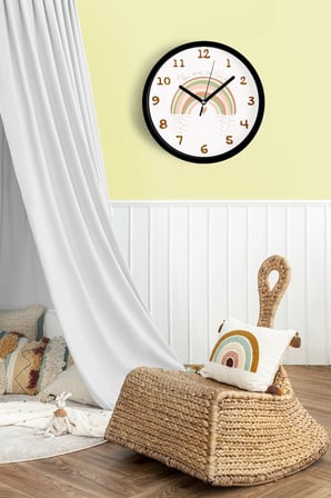 Pastel Gökkuşağı Çocuk Odası Duvar Saati - 35cm - Önü Camlı Siyah Kasa - Sessiz Mekanizma