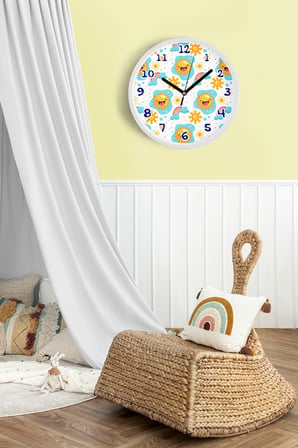 Sevimli Güneş ve Gökkuşağı Çocuk Odası Duvar Saati - 42cm - Önü Camlı Beyaz Kasa - Sessiz Mekanizma