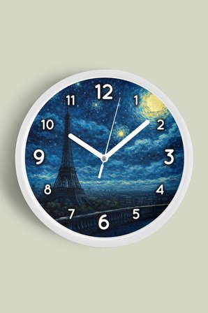 Yağlı Boya Duvar Saati – Sanatsal, Soyut, Bohem ve Manzara Temalı Modern Saat - 35cm - Beyaz Kasa