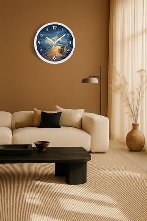 Yağlı Boya Duvar Saati – Sanatsal, Soyut, Bohem ve Manzara Temalı Modern Saat - 35cm - Beyaz Kasa
