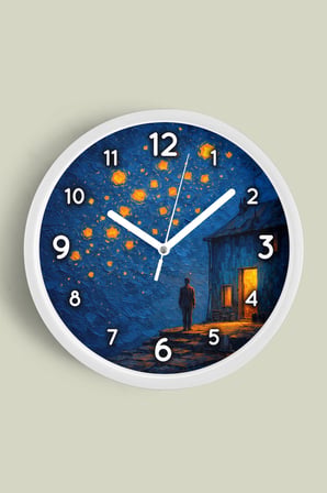 Yağlı Boya Duvar Saati – Sanatsal, Soyut, Bohem ve Manzara Temalı Modern Saat - 35cm - Beyaz Kasa