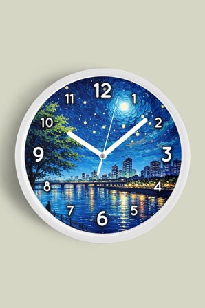 Yağlı Boya Duvar Saati – Sanatsal, Soyut, Bohem ve Manzara Temalı Modern Saat - 35cm - Beyaz Kasa