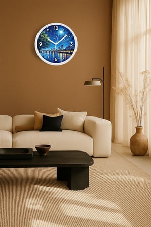 Yağlı Boya Duvar Saati – Sanatsal, Soyut, Bohem ve Manzara Temalı Modern Saat - 35cm - Beyaz Kasa
