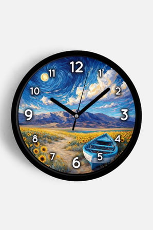 Yağlı Boya Duvar Saati – Sanatsal, Soyut, Bohem ve Manzara Temalı Modern Saat - 35cm - Siyah Kasa