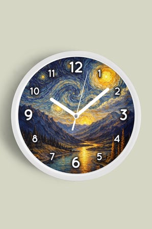 Yağlı Boya Duvar Saati – Sanatsal, Soyut, Bohem ve Manzara Temalı Modern Saat - 35cm - Beyaz Kasa