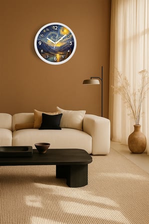 Yağlı Boya Duvar Saati – Sanatsal, Soyut, Bohem ve Manzara Temalı Modern Saat - 35cm - Beyaz Kasa