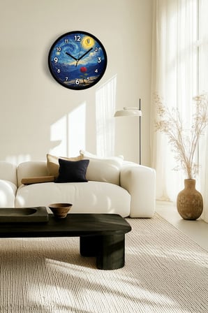 Yağlı Boya Duvar Saati – Sanatsal, Soyut, Bohem ve Manzara Temalı Modern Saat - 30cm - Siyah Kasa