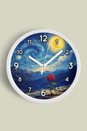 Yağlı Boya Duvar Saati – Sanatsal, Soyut, Bohem ve Manzara Temalı Modern Saat - 35cm - Beyaz Kasa
