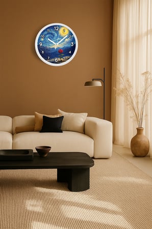 Yağlı Boya Duvar Saati – Sanatsal, Soyut, Bohem ve Manzara Temalı Modern Saat - 35cm - Beyaz Kasa
