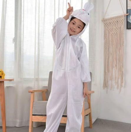 Çocuk Tavşan Kostümü Beyaz Renk 6-7 Yaş 120 cm Maskot Kıyafeti Eğlence Ürünü Sevimli Kıyafet