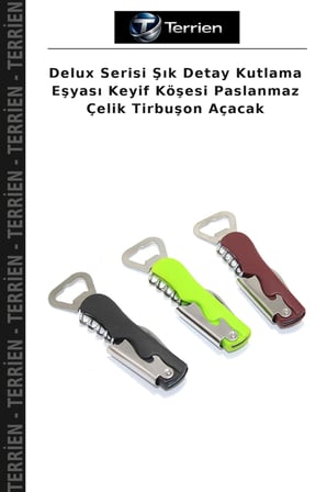Delux Serisi Şık Detay Kutlama Eşyası Keyif Köşesi Paslanmaz Çelik Tirbuşon Açacak