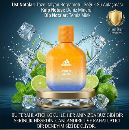 Adidas Vibes Zone EDP Parfüm - Taze İtalyan Bergamotu, Deniz Minerali ve Temiz Misk Notası