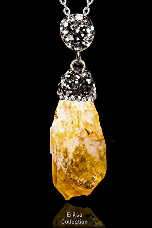 Sertifikalı Zirkon Taşlı Ham İşlenmemiş Sitrin Taşı Kolye