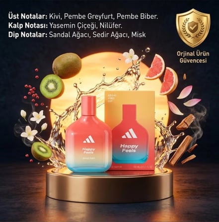 Adidas Vibes Happy Feels EDP 100 ml Kadın Parfümü - Kivi, Pembe Greyfurt & Nilüfer Notası
