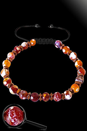 Sertifikalı Rose Hematit Doğal Kırmızı - Beyaz Akik Taşı Bileklik - Tibet Akiği