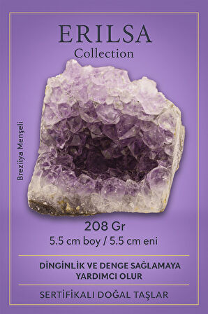 Sertifikalı Ametist Taşı Kütlesi 208 Gr – Ham Doğal Kristal Dekoratif Taş Parçası